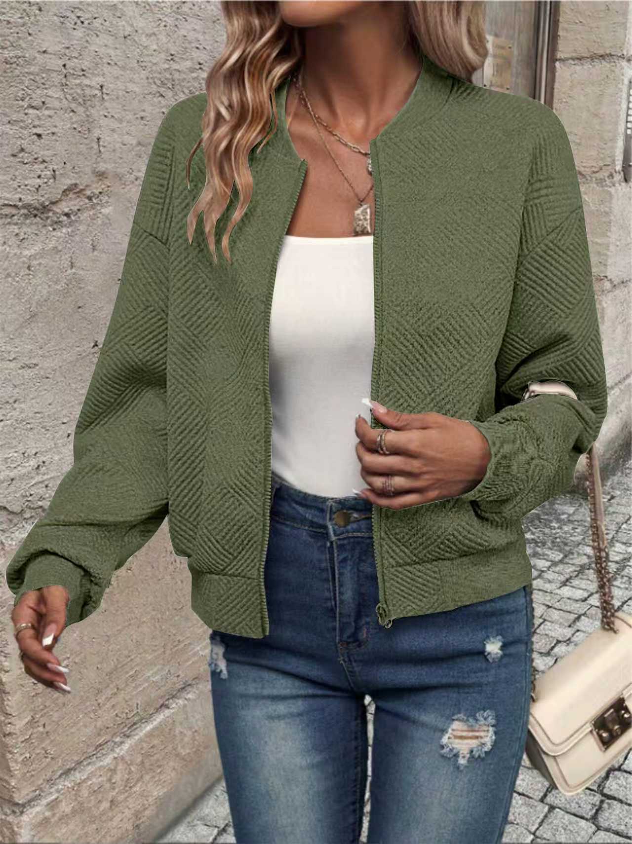 Women's Long Sleeve Knit Cardigan with Zip Detail Solid Color