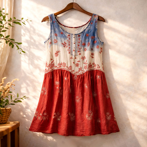 Women's Vintage Floral Sleeveless Tank Dress Casual