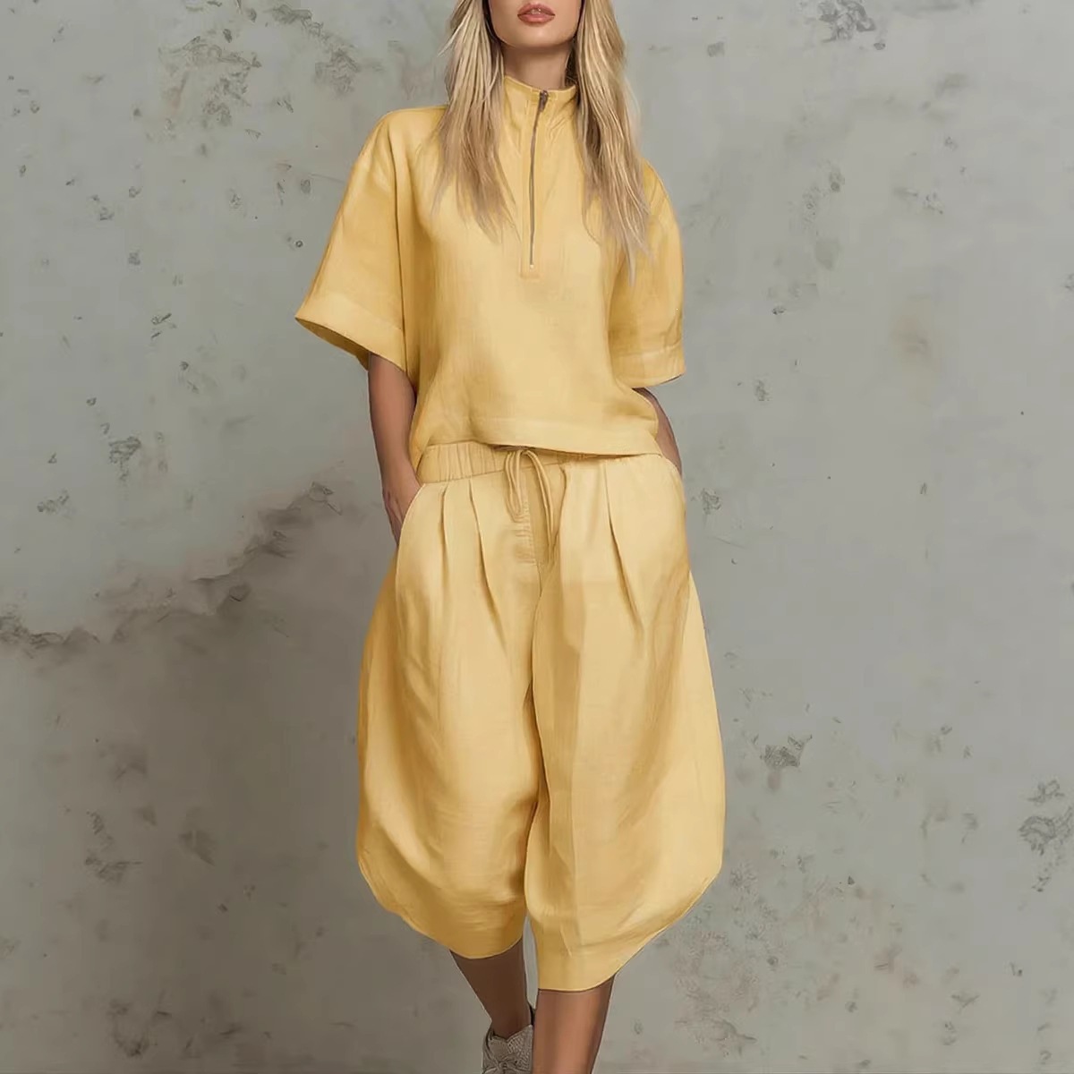 Women's Short Sleeve Wide Leg Two Piece Set Casual Loungewear