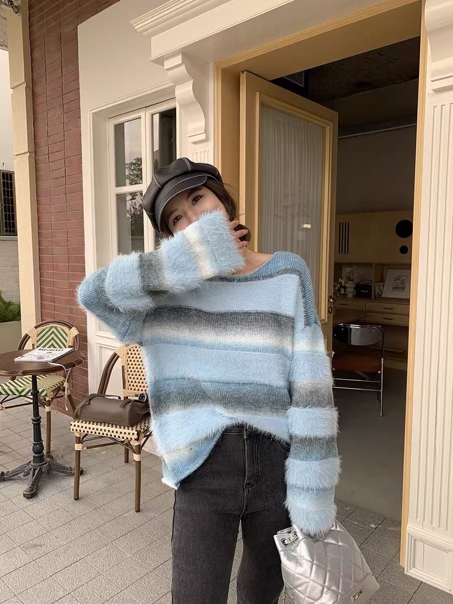 Trendy Color-Block Lazy Style Women's Sweater