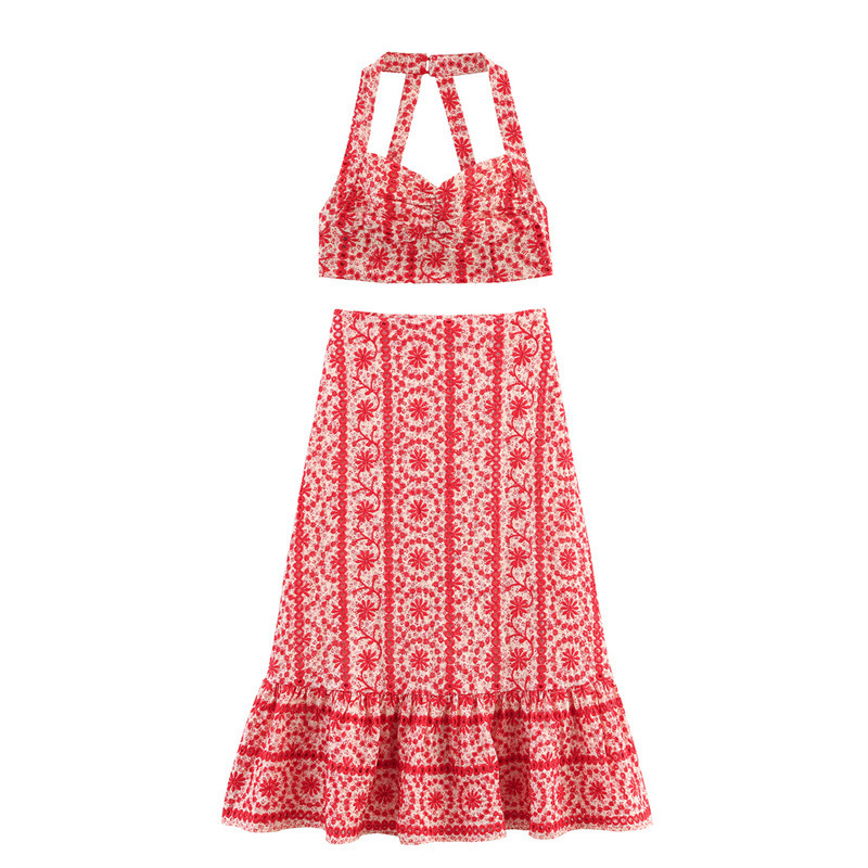 Plaid Halter Cami Top and Midi Skirt Set