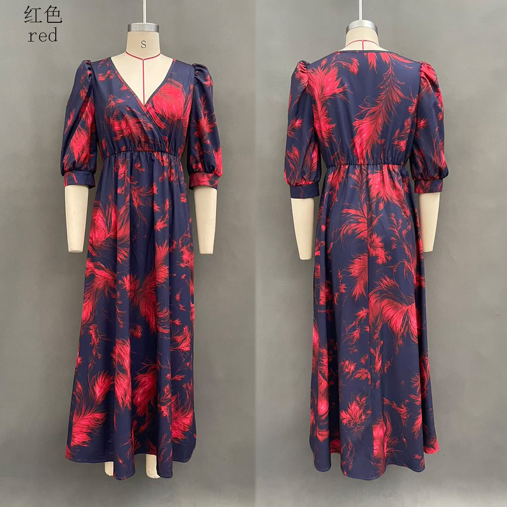 Printed V-Neck High-Waist Sleeveless Maxi Dress for Beach Vacation