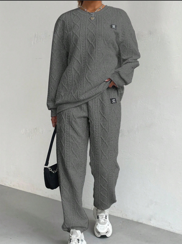 Women's Jacquard Long Sleeve Crewneck Sweatshirt and Pants Set