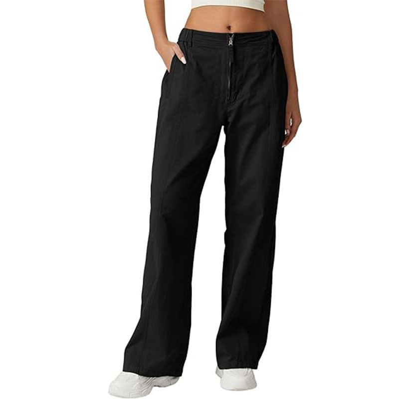 High-Waist Straight-Leg Cotton Pants with Pockets
