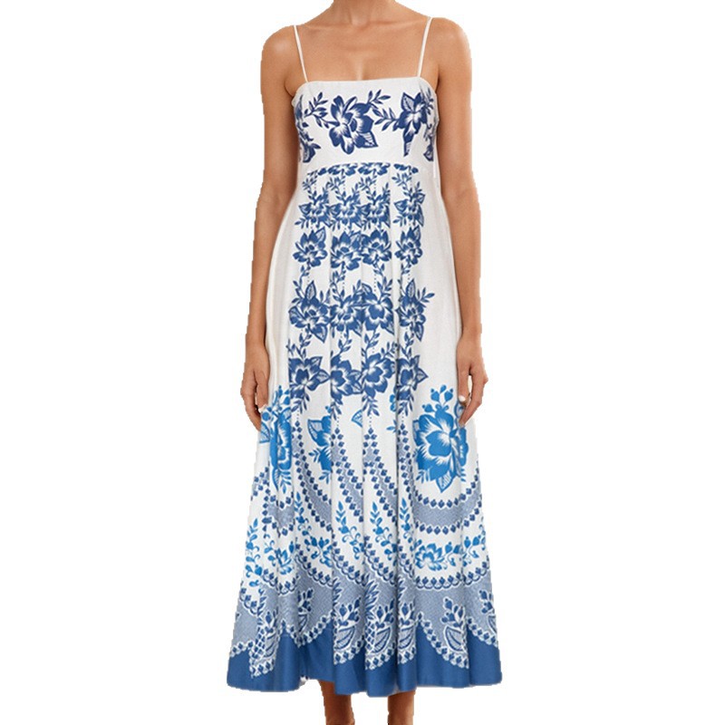 Elegant Long Floral Cami Dress Vacation Style