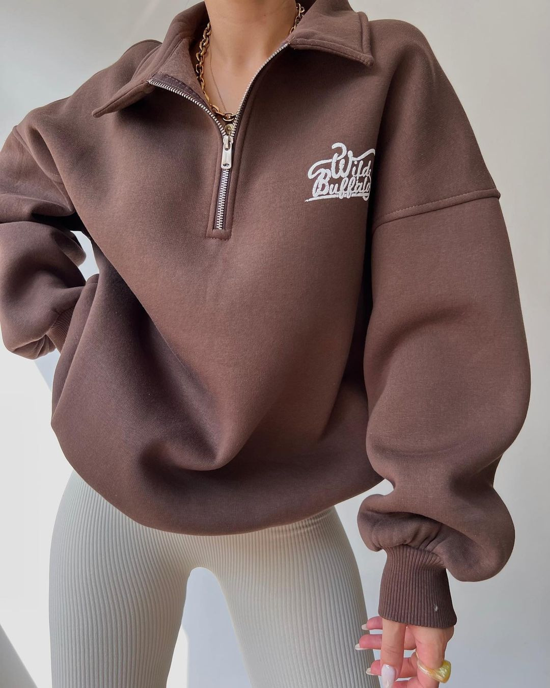 Fleece-Lined Printed Long-Sleeve Pullover Sweatshirt