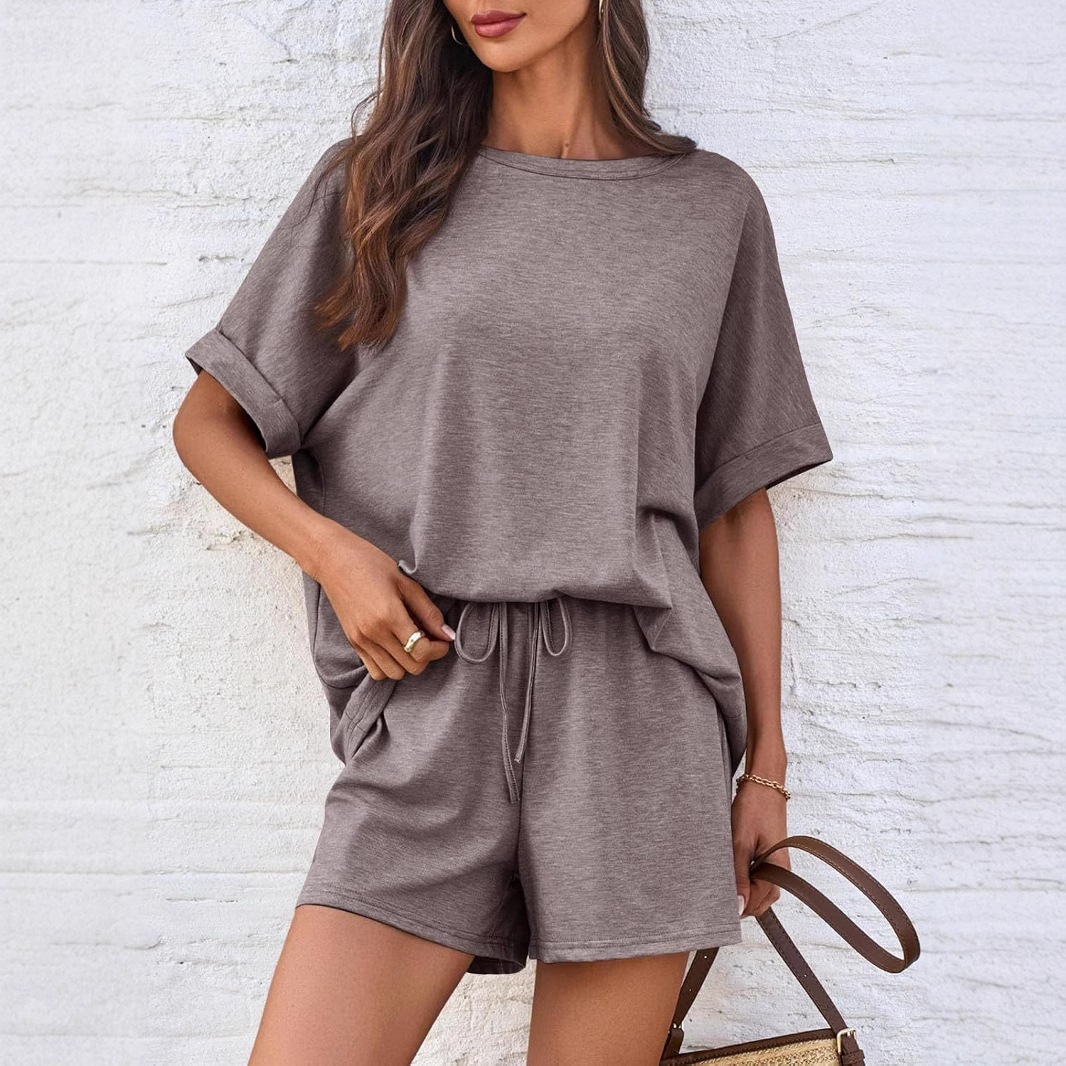 Women's Batwing Sleeve T-Shirt and Drawstring Shorts Set