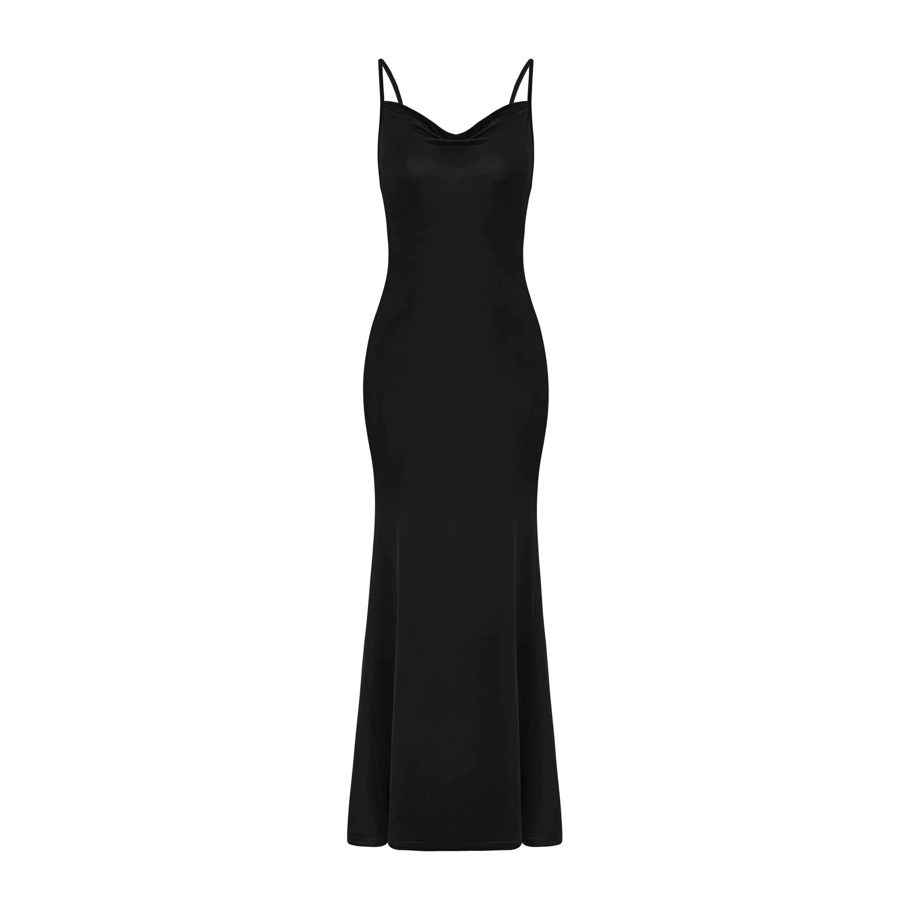 Summer Cowl Neck Sleeveless Bodycon Mermaid Midi Dress Solid Color