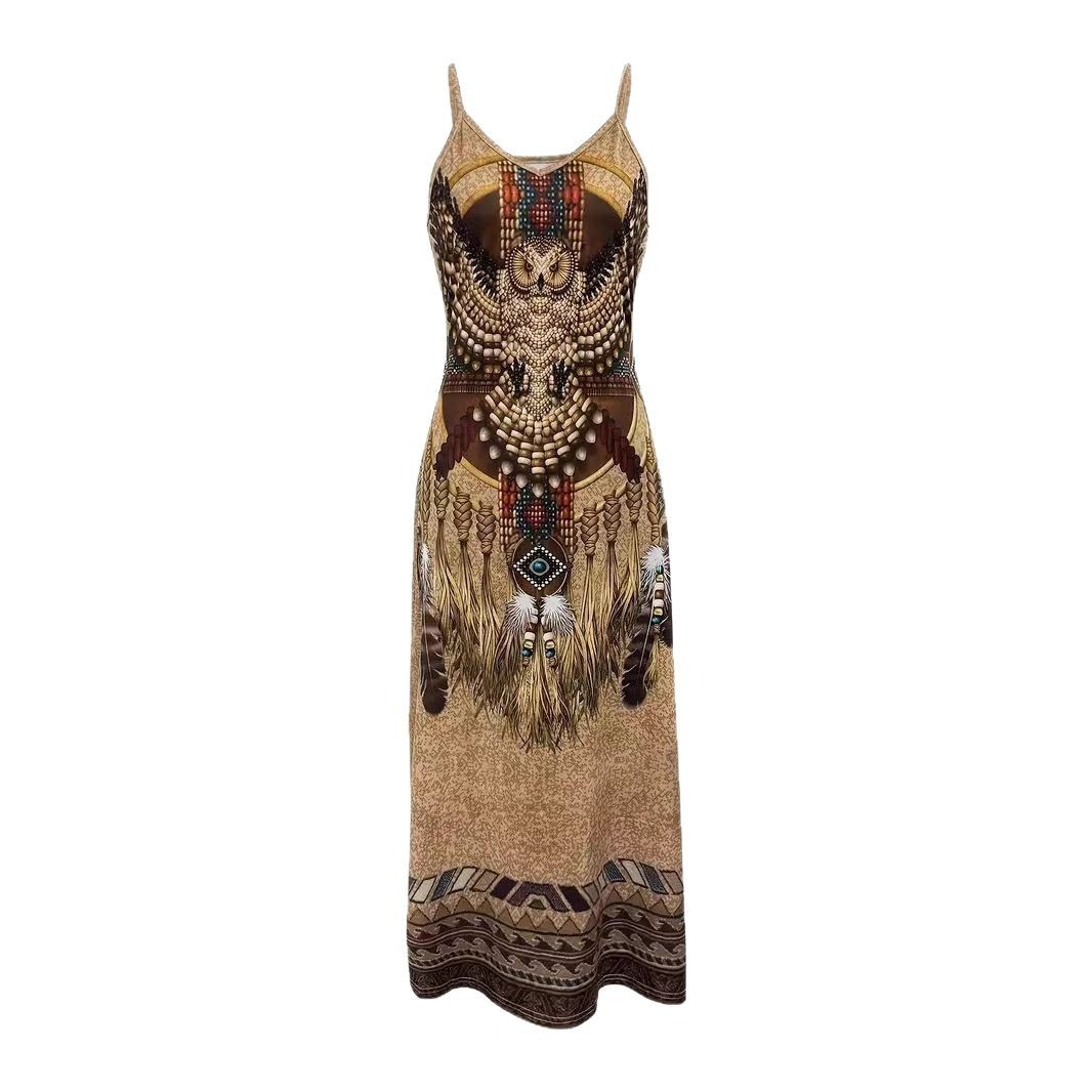 Animal Print Sleeveless V-Neck Midi Dress