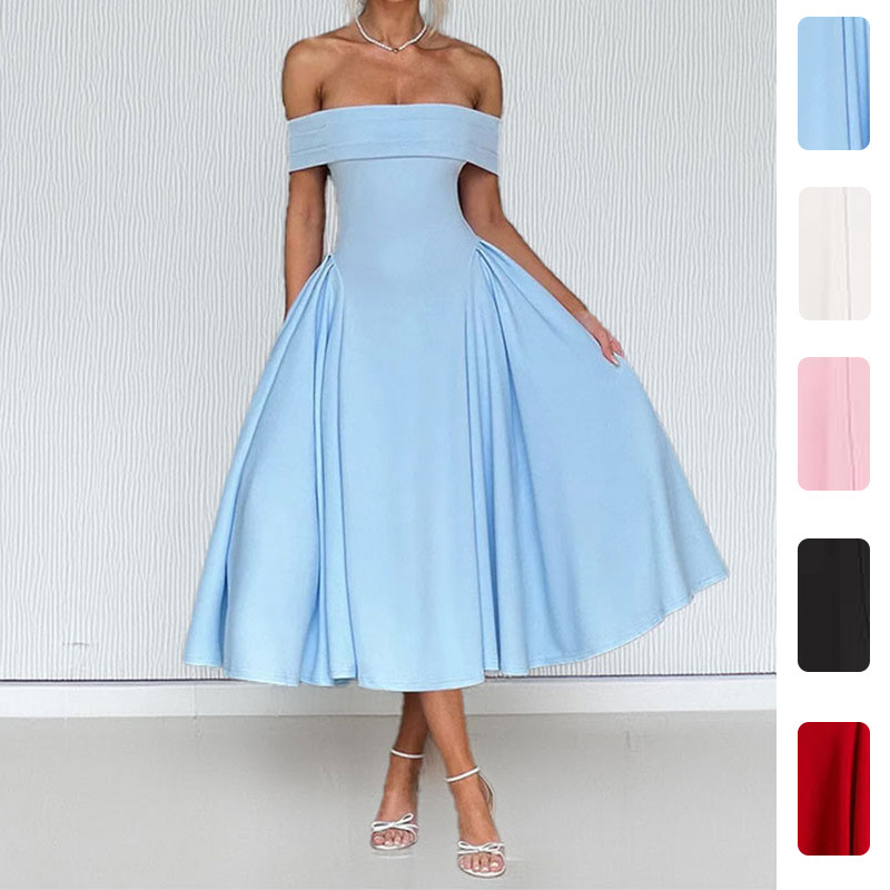 Women's Off-Shoulder Solid Color Long Dress
