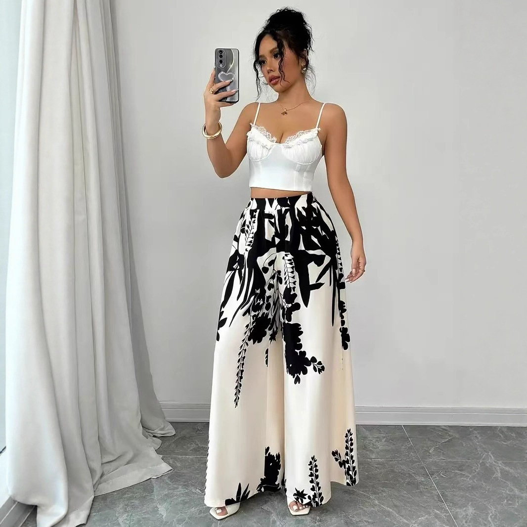 Women's Bohemian Print Tie-Waist Straight-Leg Casual Pants