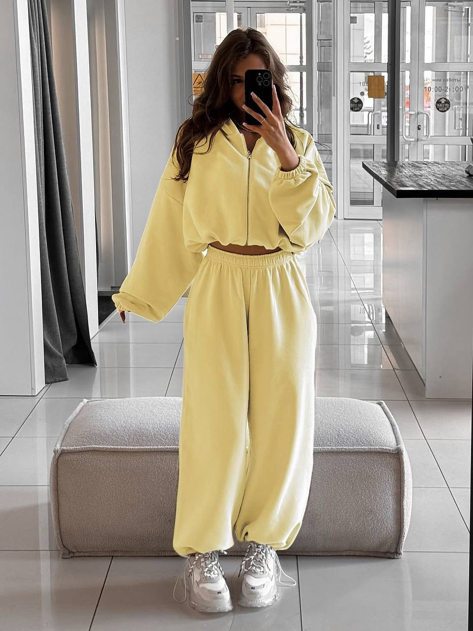 Women's Solid Color Zip-Up Hooded Cardigan & Wide-Leg Jogger Two-Piece Set