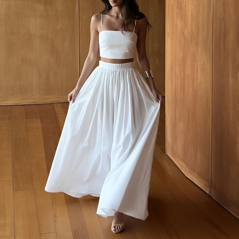 Women's Solid Color Cami Top and Long Skirt Two-Piece Set