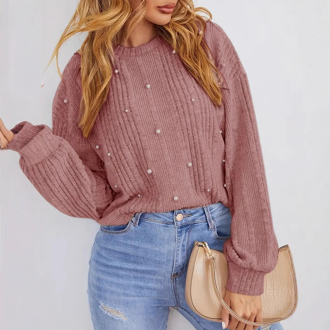 Women's Beaded Lantern Sleeve Knit Top