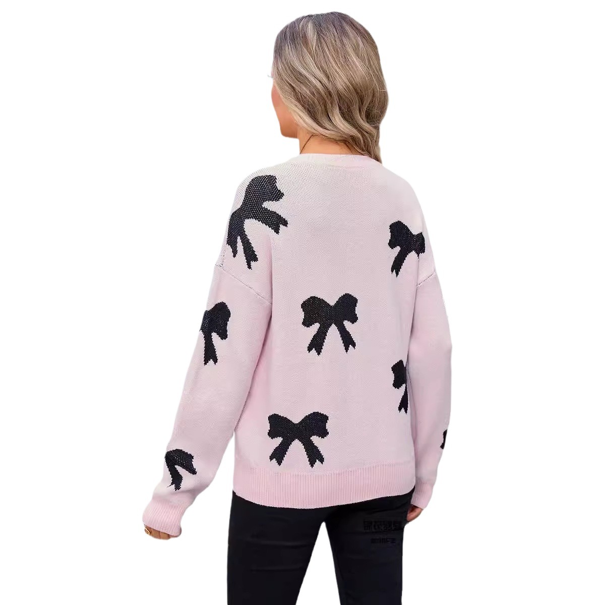 Bow Detail Crewneck Pullover Knit Sweater