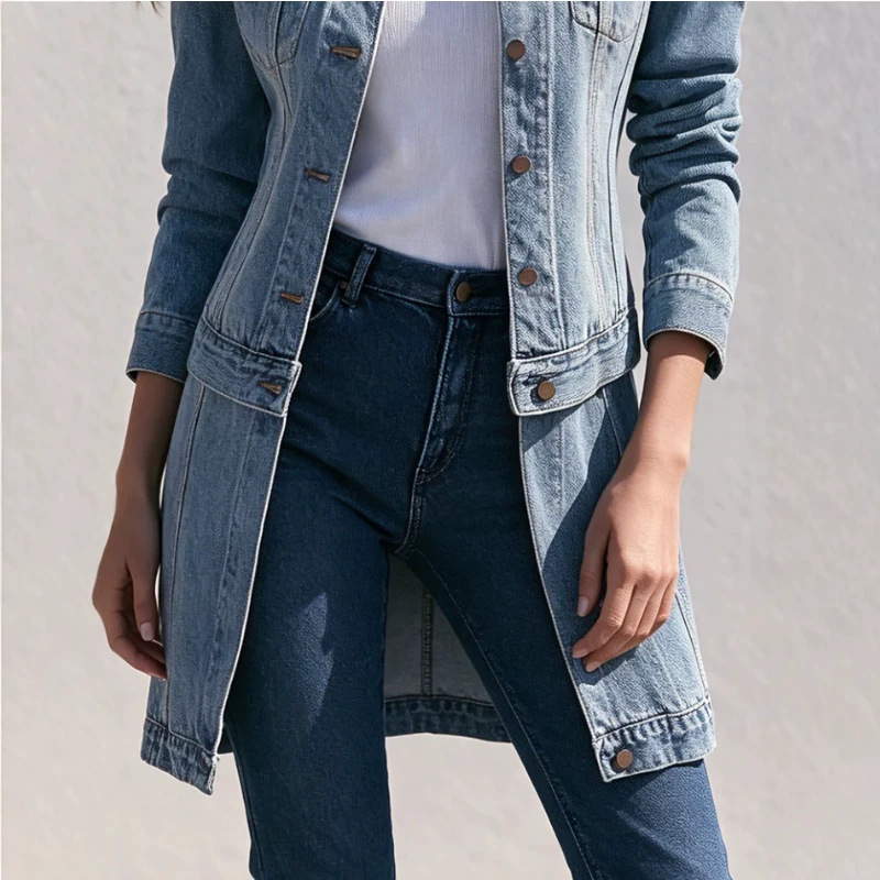 Retro Stand Collar Zip Washed Denim Blue Jacket
