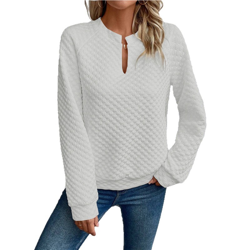 Women's Solid Deep V-Neck Long Sleeve Casual Sweatshirt