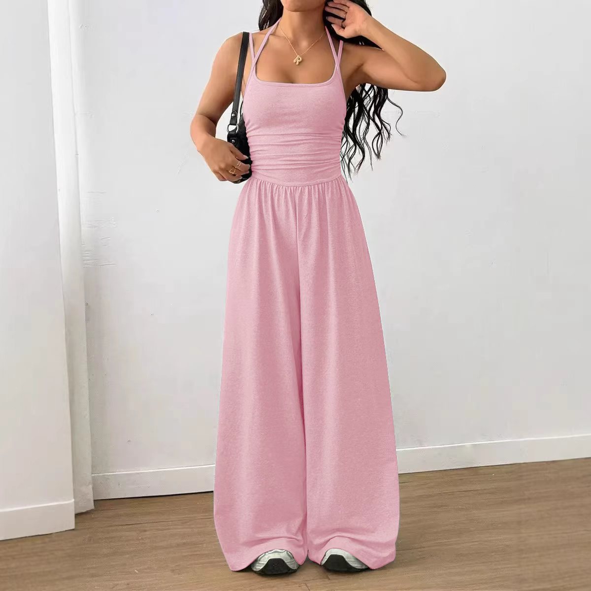 Women's Sleeveless Strapless Wide-Leg Jumpsuit Solid Color