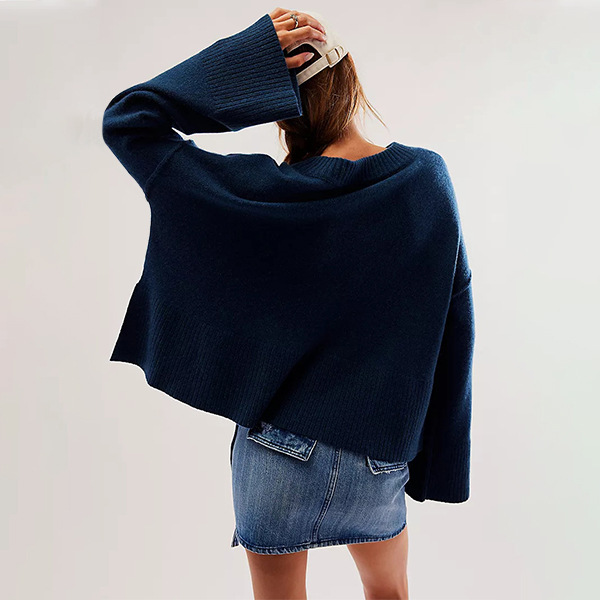 Solid Crewneck Bell Sleeve Knit Pullover Sweater