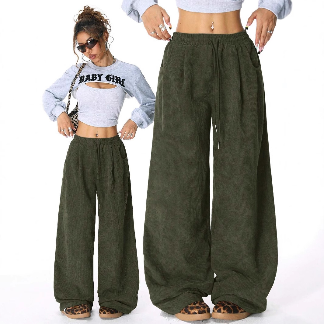 High-Waist Drawstring Wide-Leg Pants with Drape