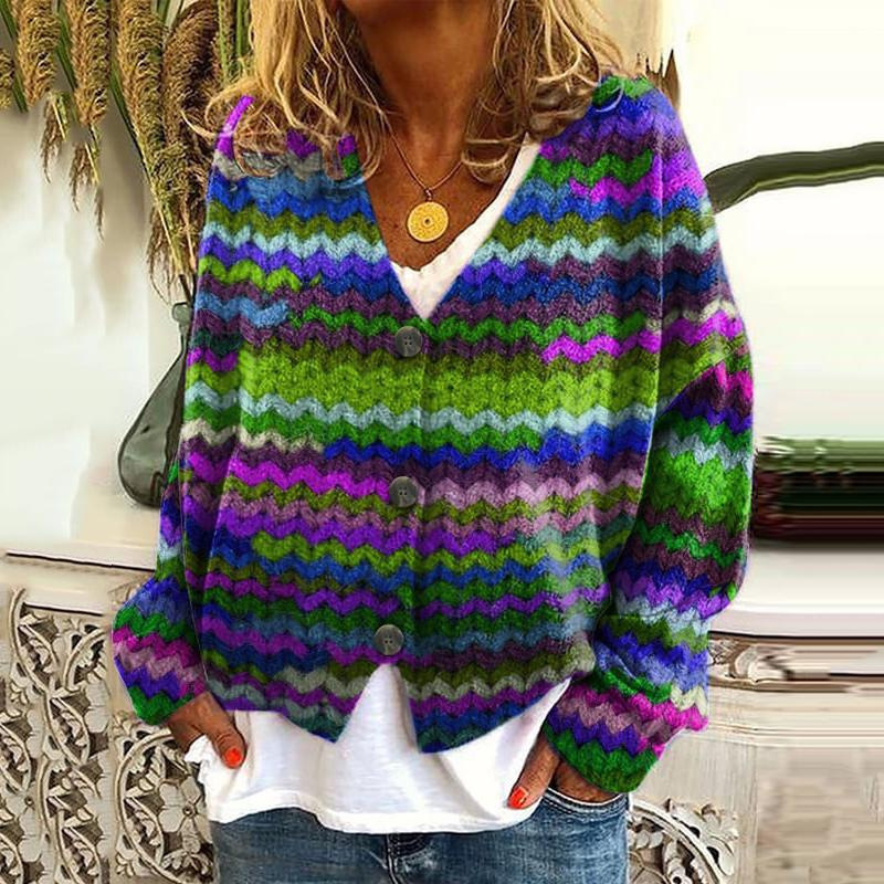 3D Print Rainbow Cardigan Soft Knit Casual Sweater