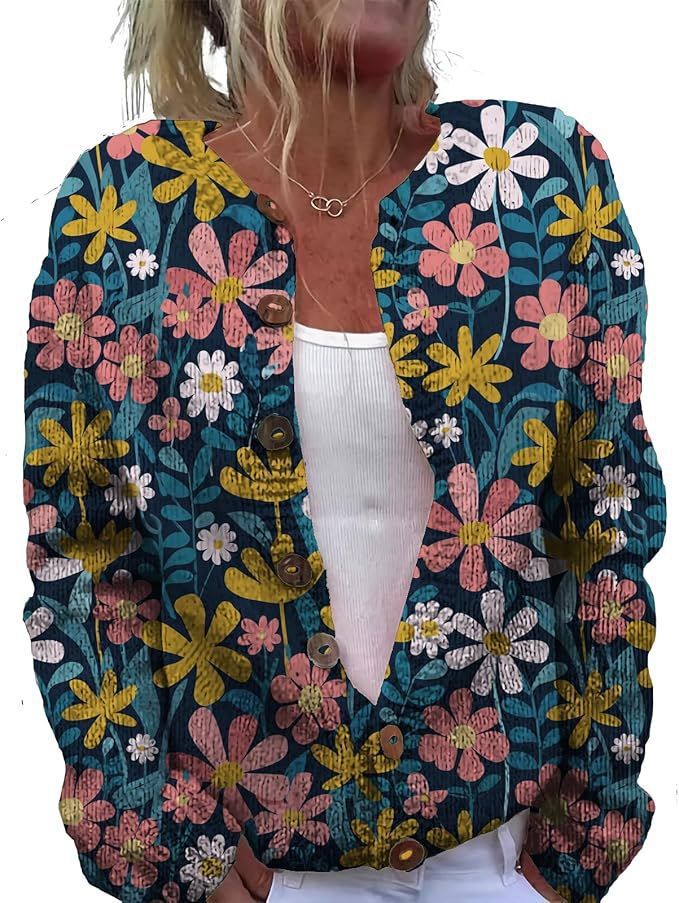 Women's Winter Graphic Print Faux Sweater Cardigan with Button Front
