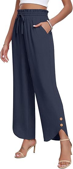 Women's High-Waist Wide-Leg Pants with Adjustable Drawstring