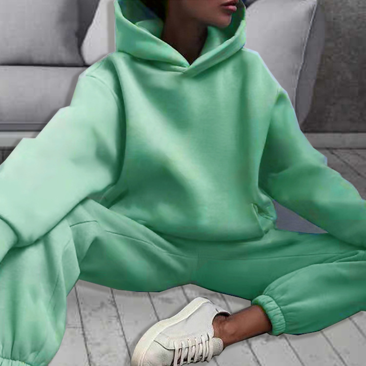 Women's Solid Hoodie and Pants Set Casual Two-Piece