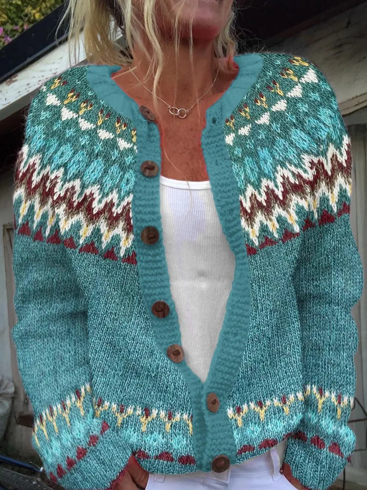 Women's Floral Line Print Cardigan Sweater