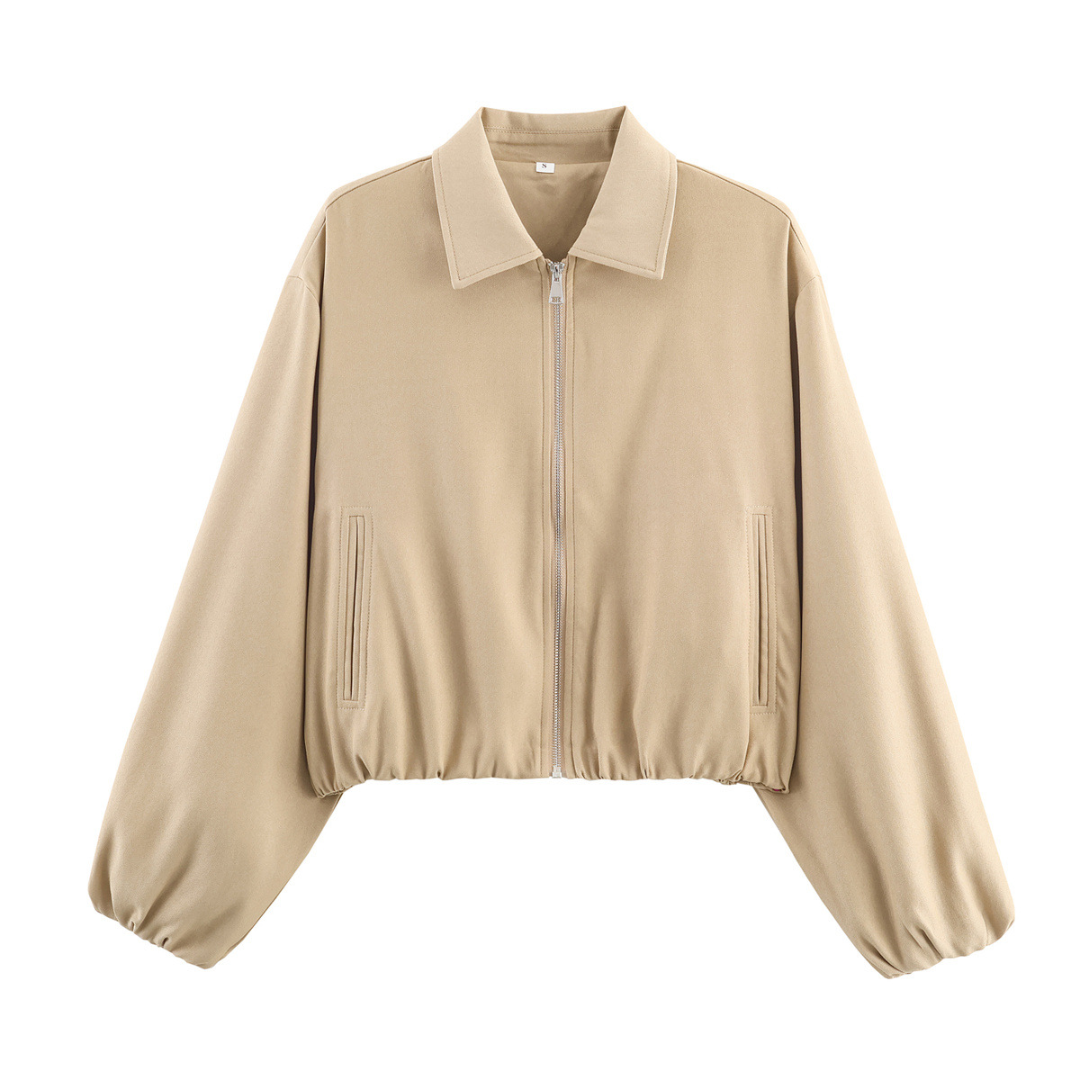 Women's Zip-Up Bomber Jacket with Puff Hem
