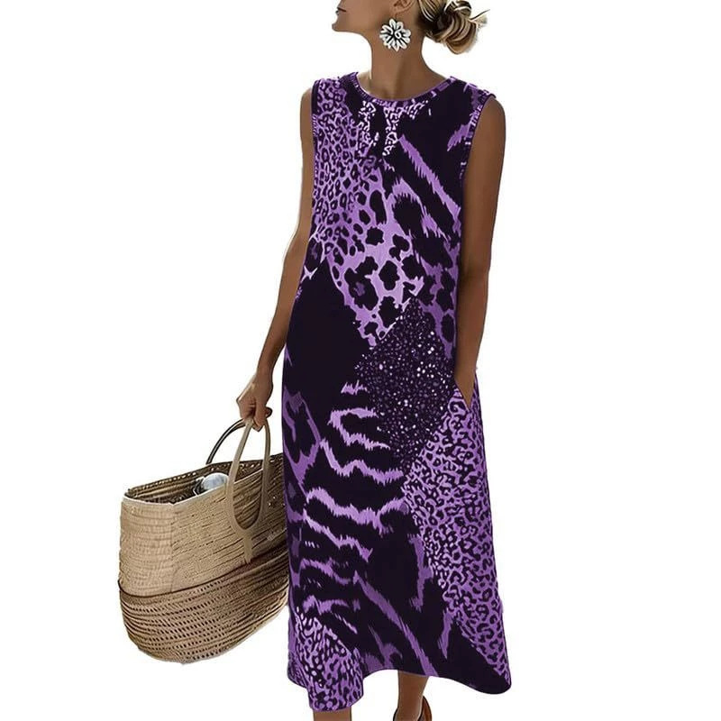 Women's Floral Leopard Print Ruched Midi Dress