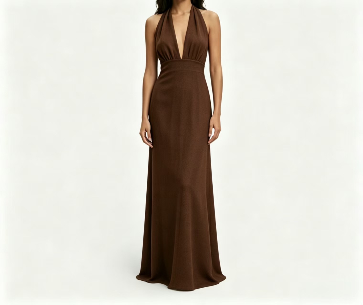 Elegant Solid V-Neck Halter Bodycon Maxi Dress