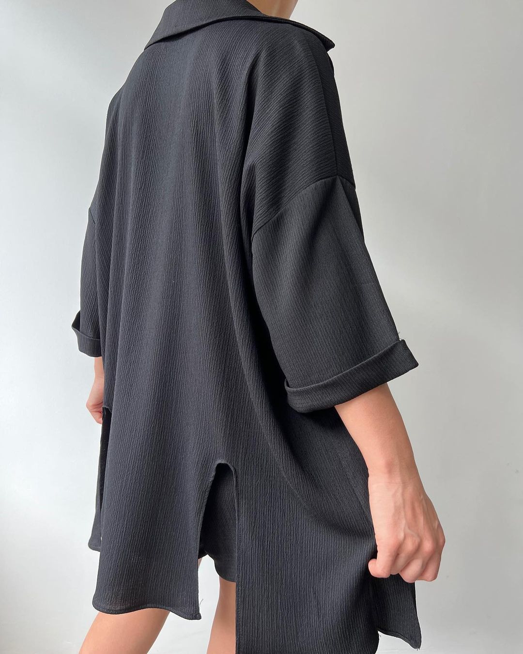 Women's Split Front Midi Sleeve Shirt and Shorts Set
