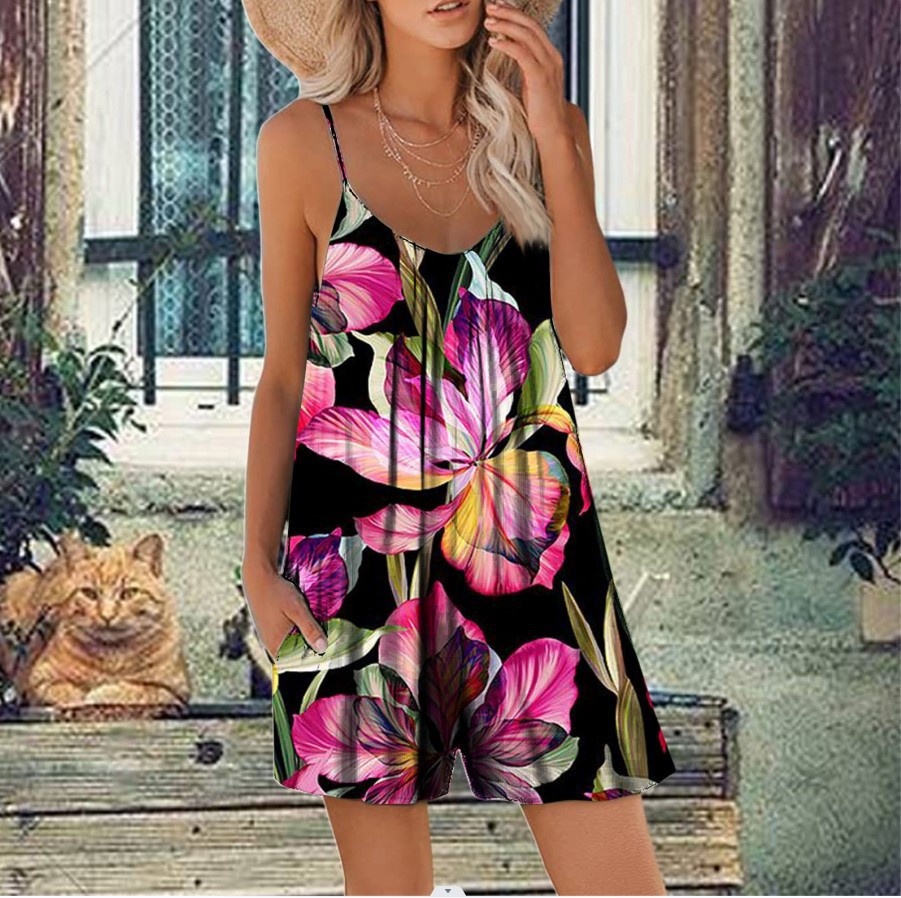 Women's Sleeveless Printed Romper with Pockets Casual Summer Shorts Jumpsuit