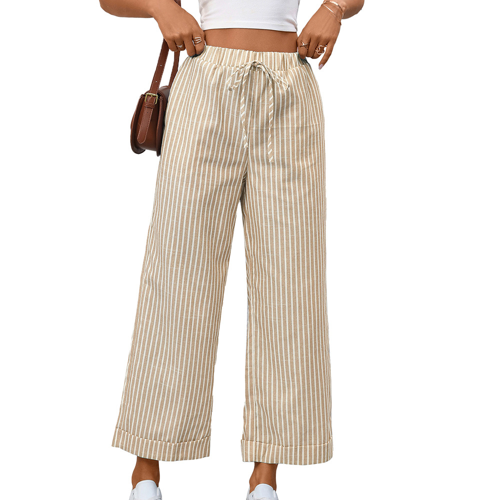 Striped High-Waist Cropped Casual Pants
