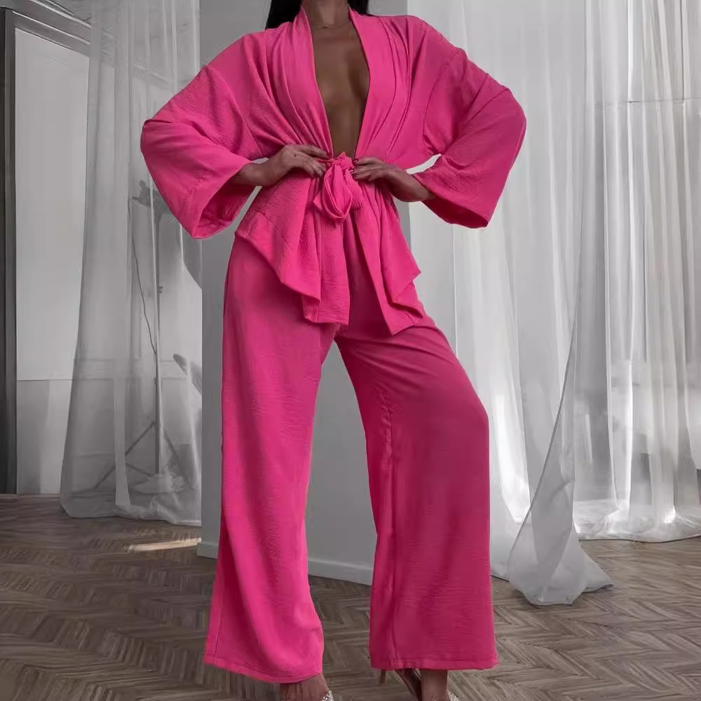 Women's Loose Comfortable 3/4 Sleeve Long Pants Pajama Set Loungewear
