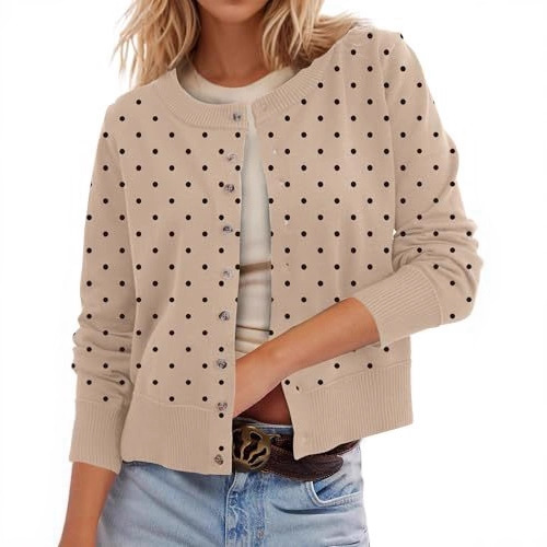 Women's Polka Dot Print Button Cardigan Sweater