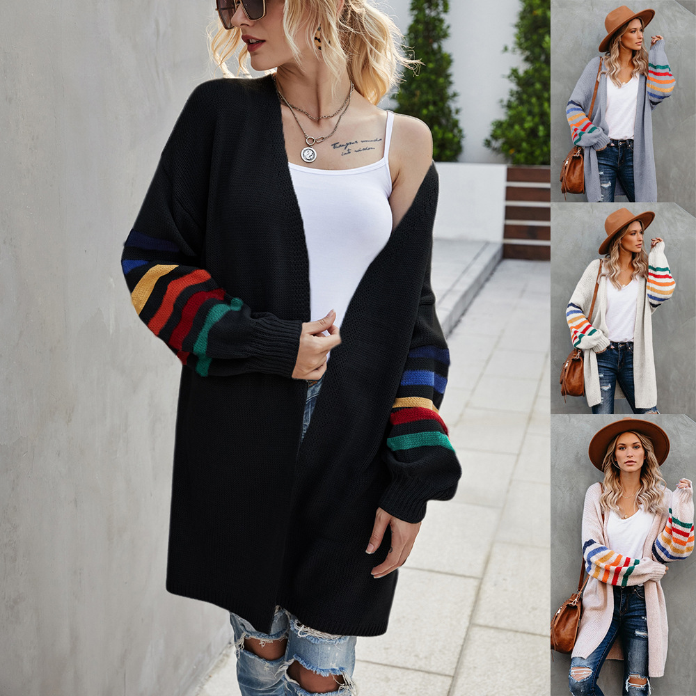 Women's Loose Knit Cardigan Sweater with Batwing Sleeves