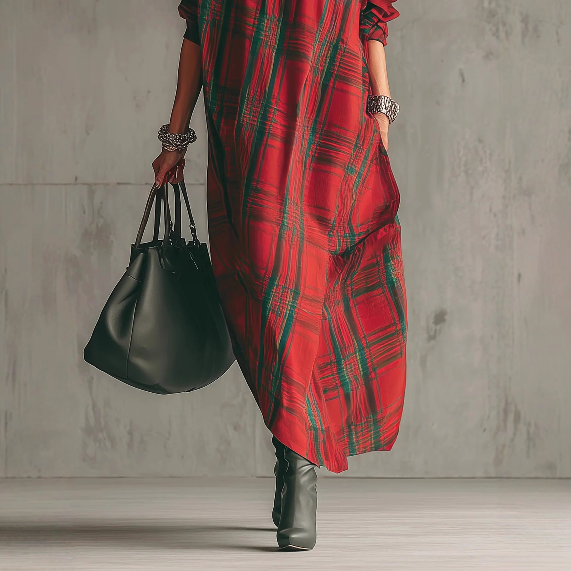Retro Plaid Long Sleeve Shirt Dress