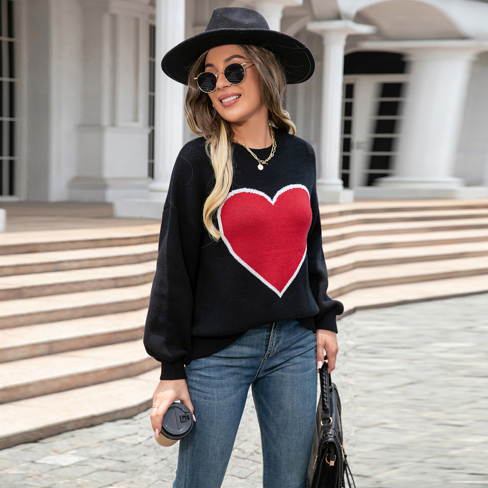 Plus Size Heart Crewneck Knit Sweater