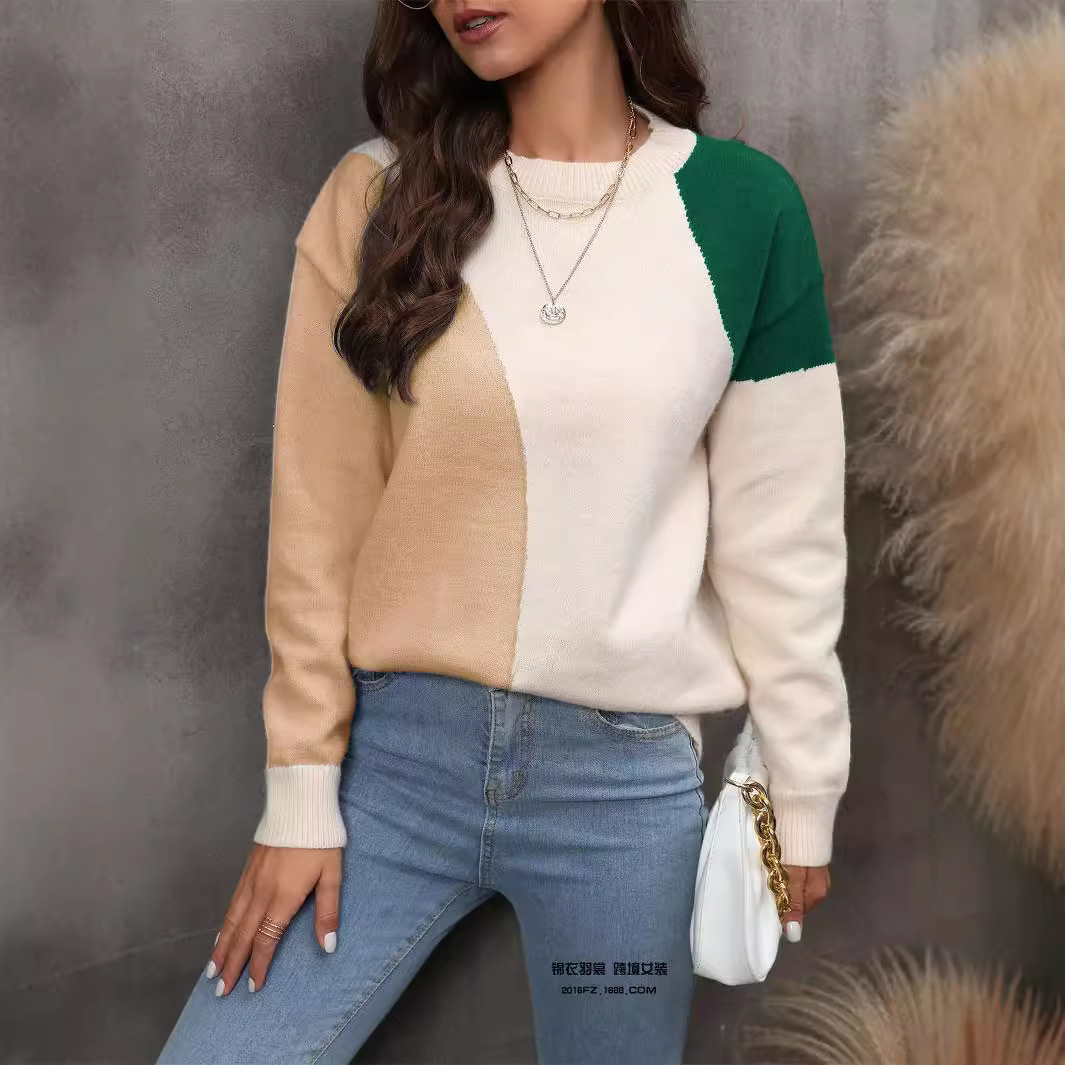 Colorblock Knit Pullover Sweater Slim Fit Women's