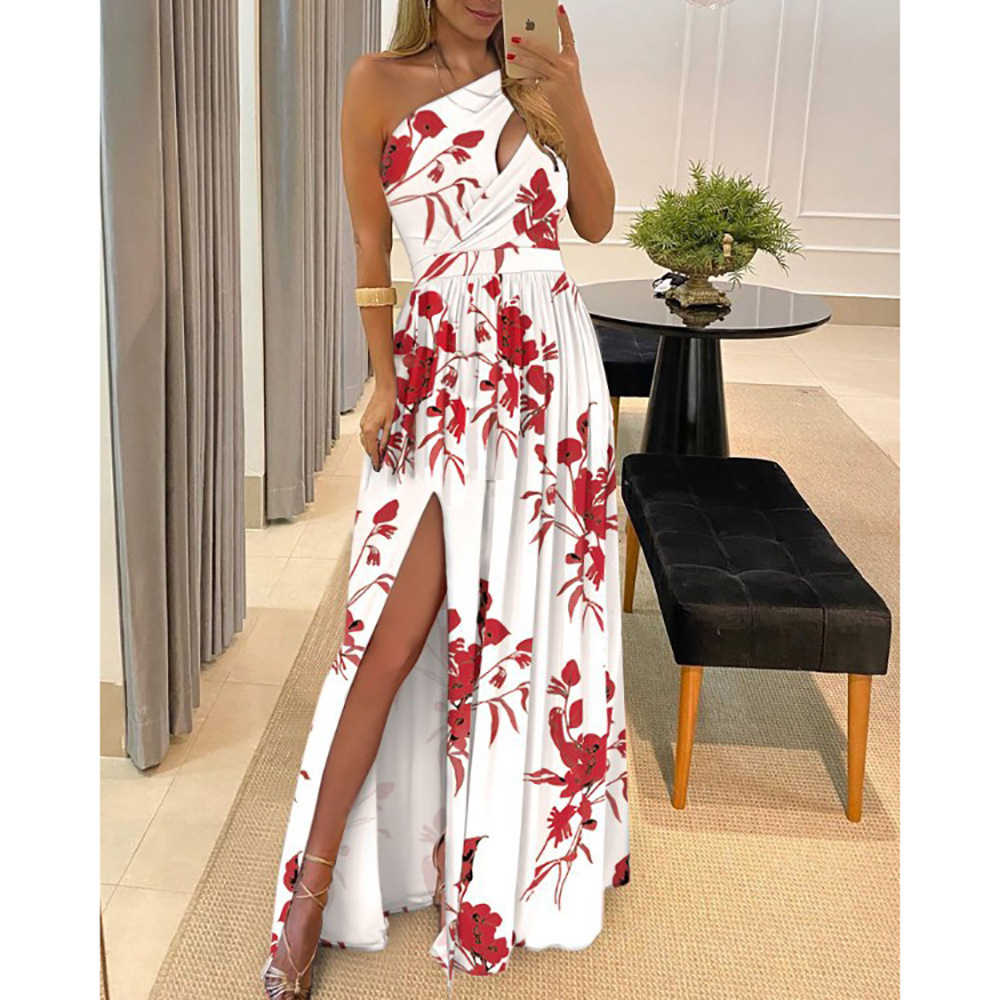 One-Shoulder Sleeveless High-Waist Slit Maxi Dress