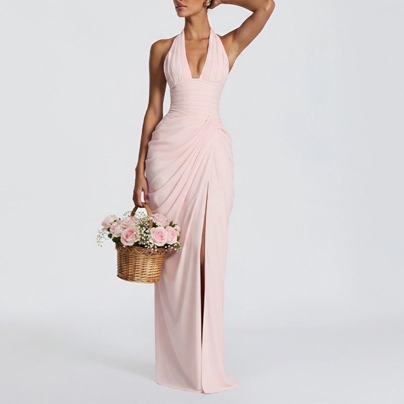 Elegant V-Neck High-Waist Bodycon Long Dress for Evening Parties