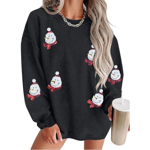 Women's Christmas Snowman Reindeer Print Crewneck Sweatshirt
