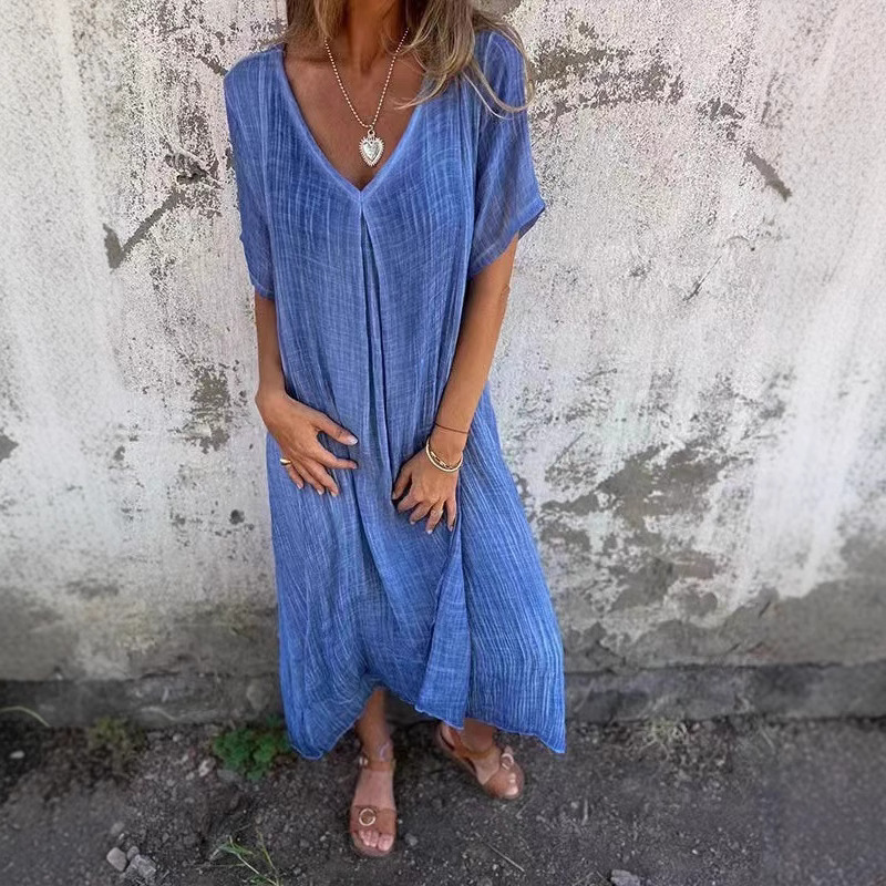 Cotton-Linen V-Neck Semi-Formal Dress
