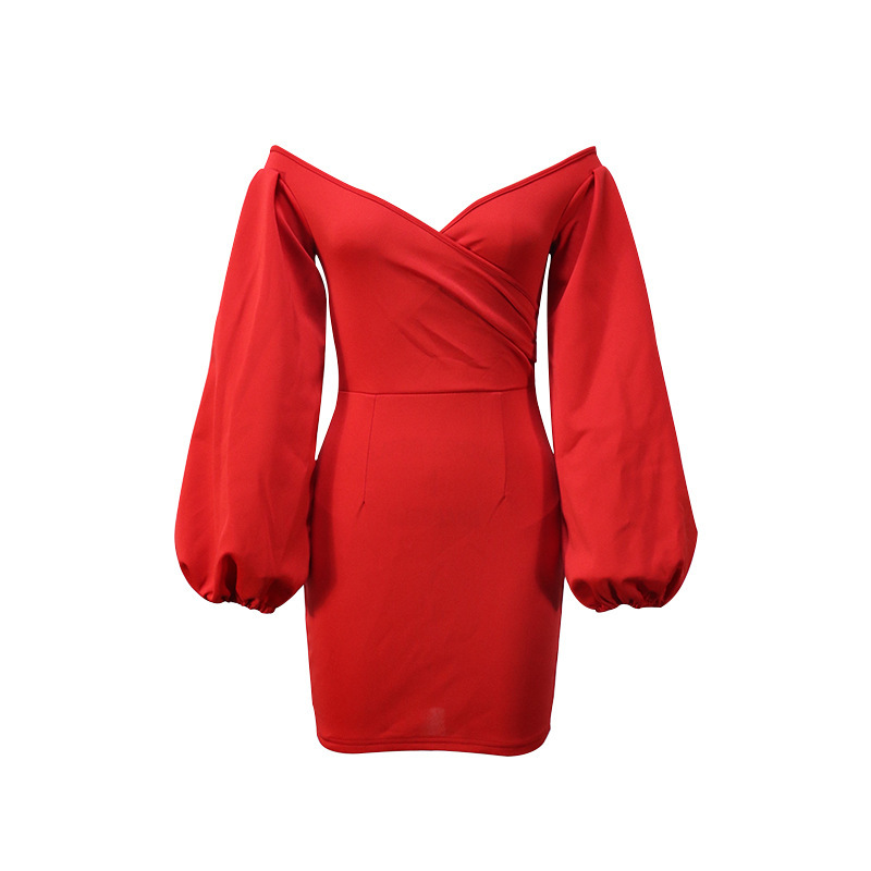 Women's Off-Shoulder Bodycon Dress Slim Fit Solid Color