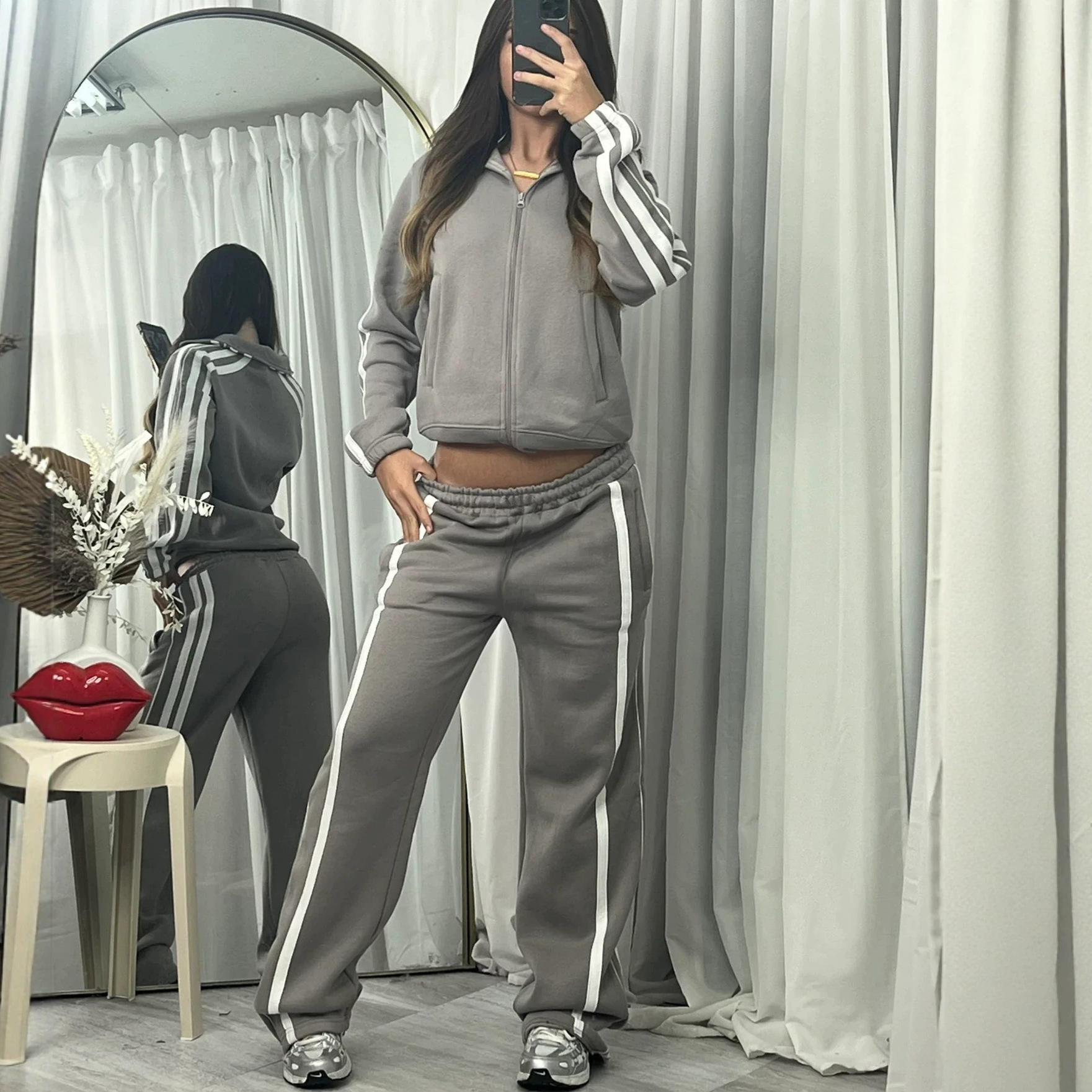 Women's Colorblock Long Sleeve Casual Two-Piece Sweatsuit Cotton Blend