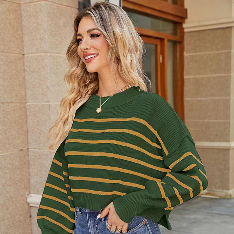 Women's Long Sleeve Crewneck Sweater – Lightweight Solid & Striped Pullover