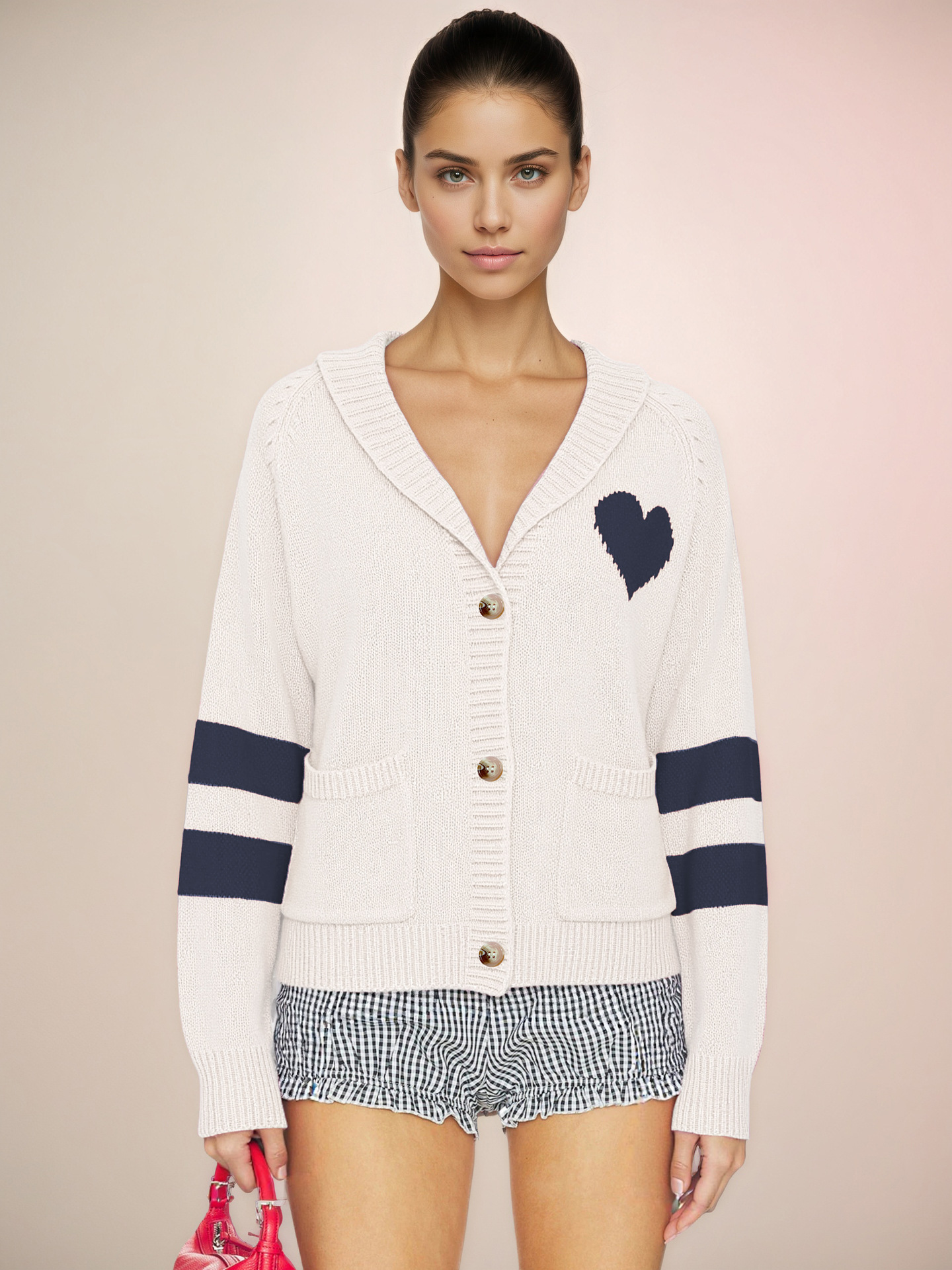 Heart Pattern Knit Cardigan Sweater