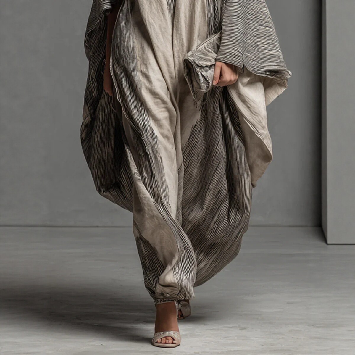 Striped Gradient Wide-Leg Jumpsuit with Long Robe-Style Design